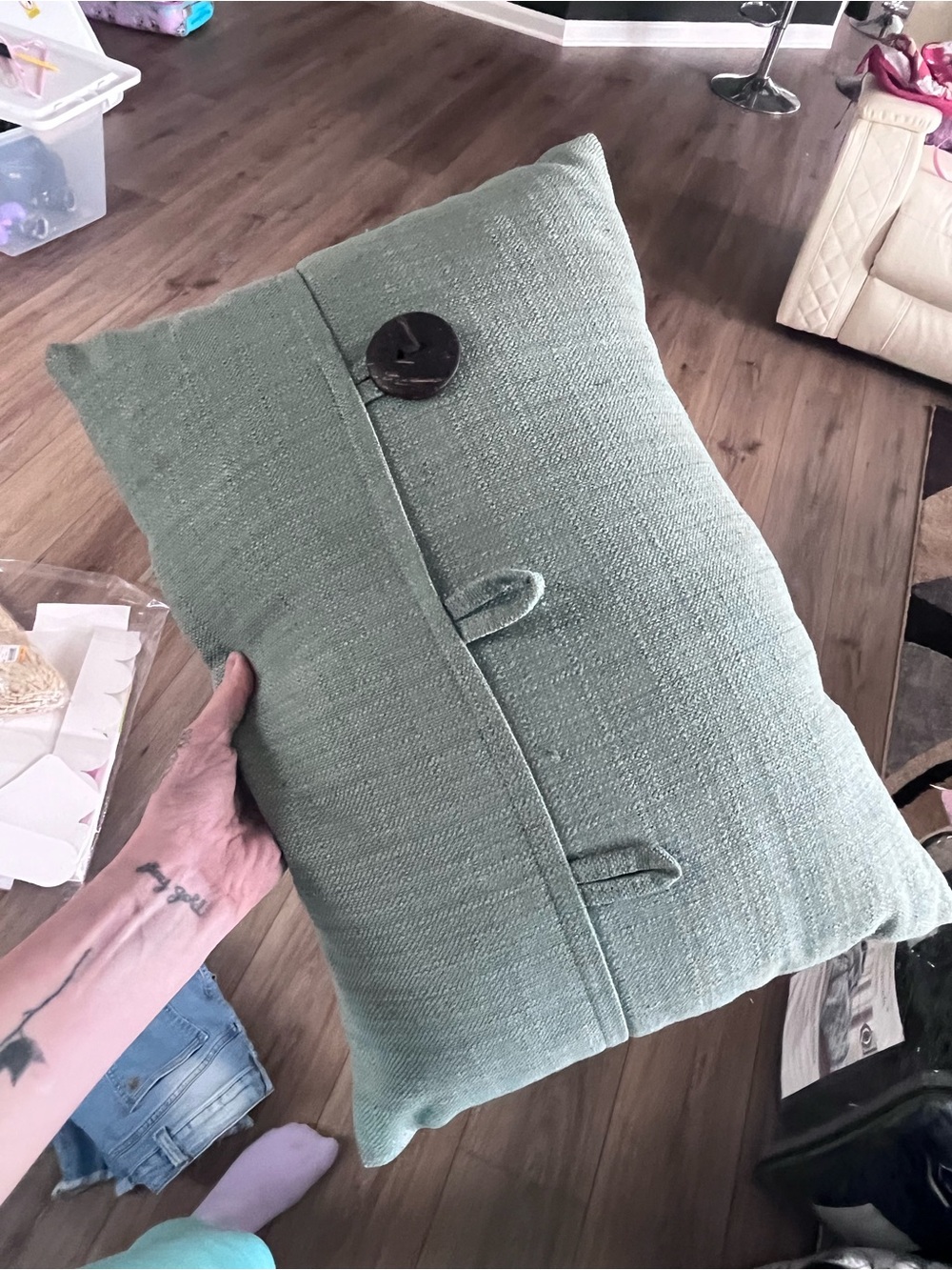 Sage Green Decorative Button-Accent Pillow